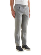Flannel Tech Drawstring Trousers in Light Grey Marl
