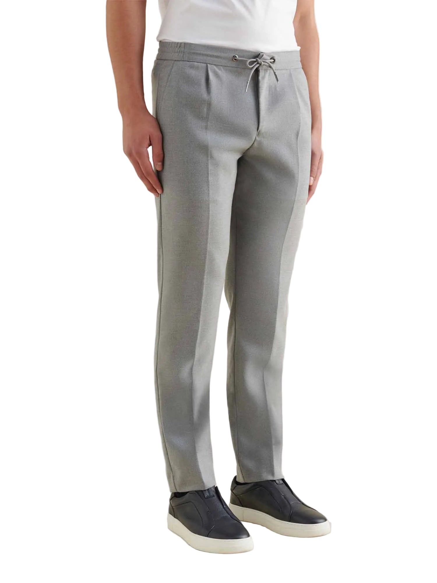 Flannel Tech Drawstring Trousers in Light Grey Marl