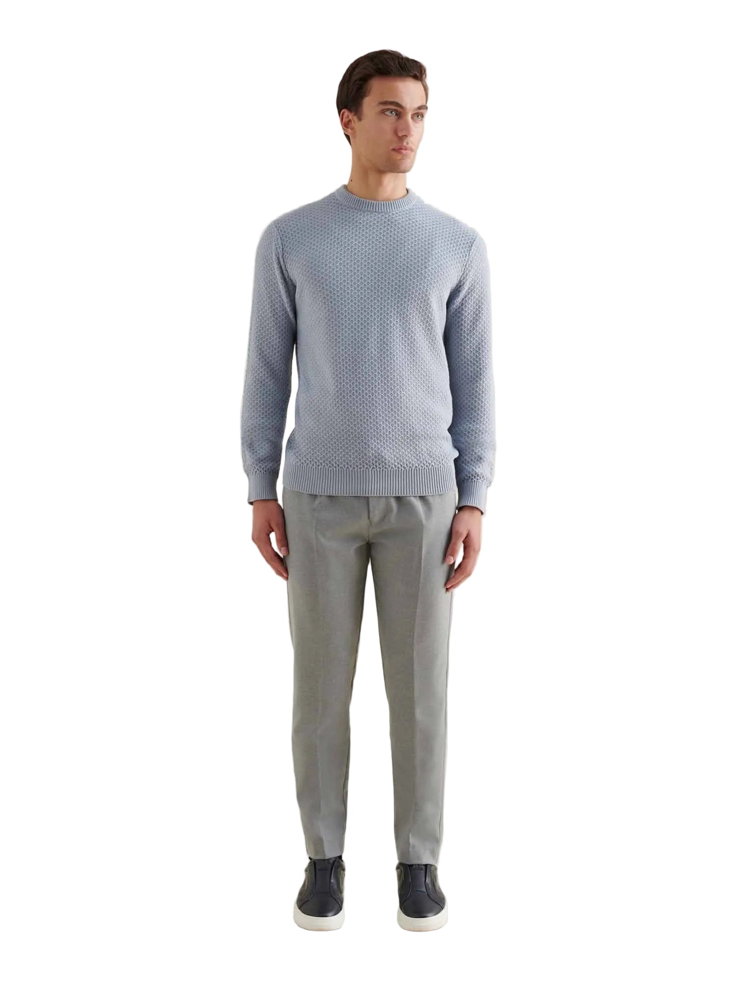 Flannel Tech Drawstring Trousers in Light Grey Marl
