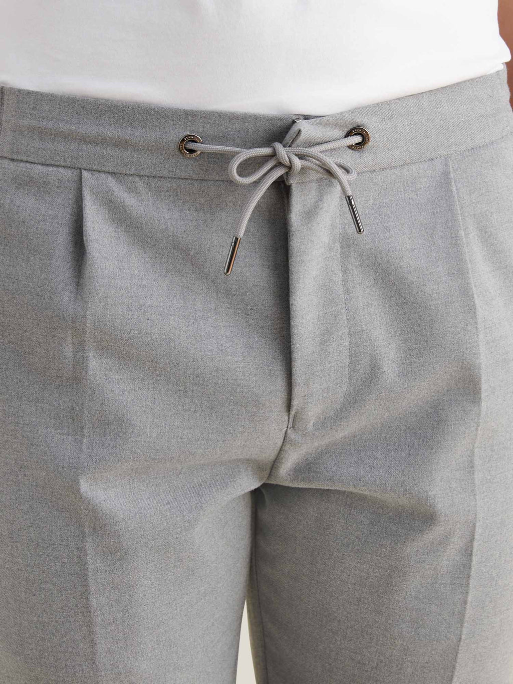 Flannel Tech Drawstring Trousers in Light Grey Marl