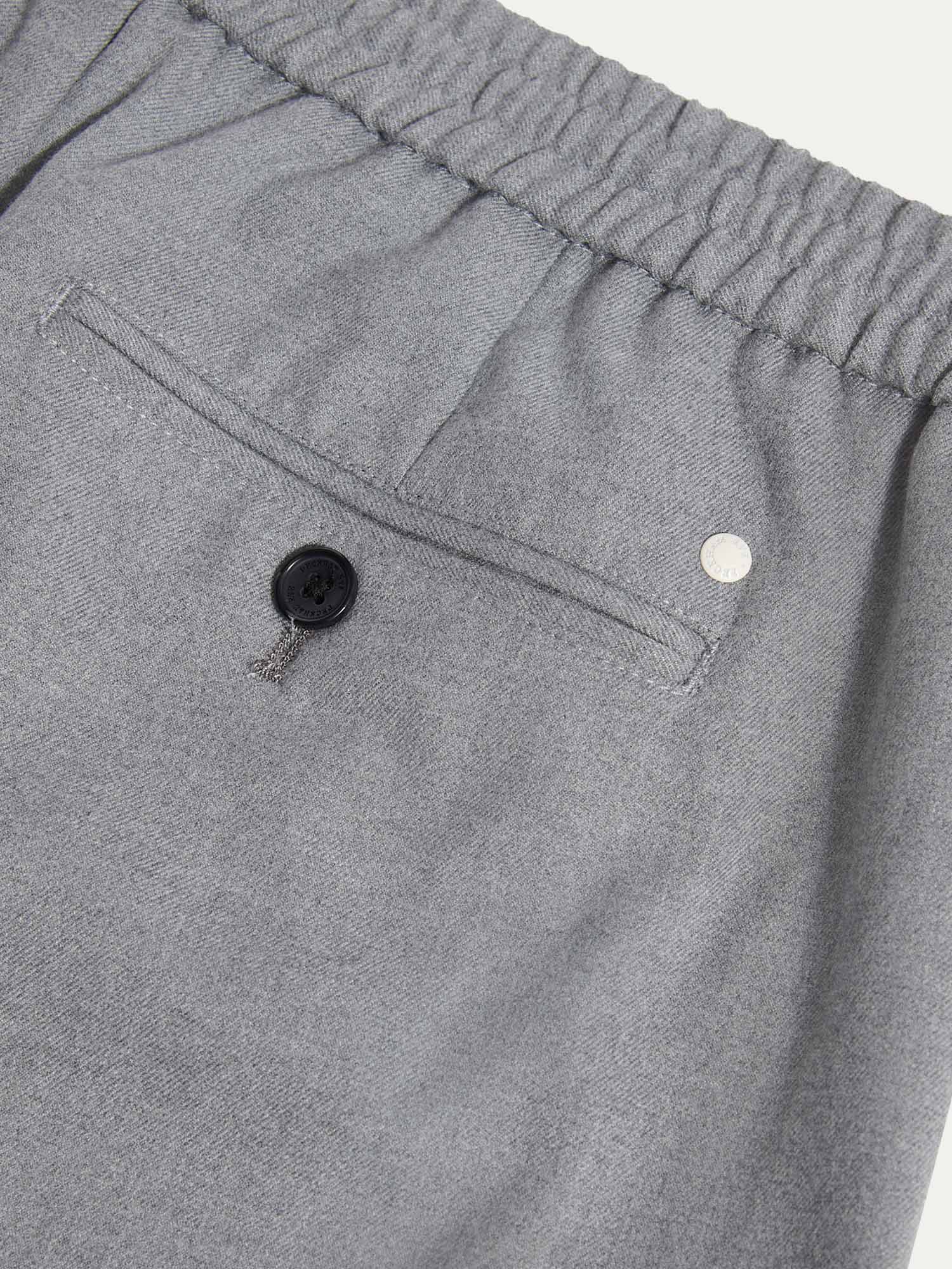 Flannel Tech Drawstring Trousers in Light Grey Marl