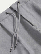 Flannel Tech Drawstring Trousers in Light Grey Marl