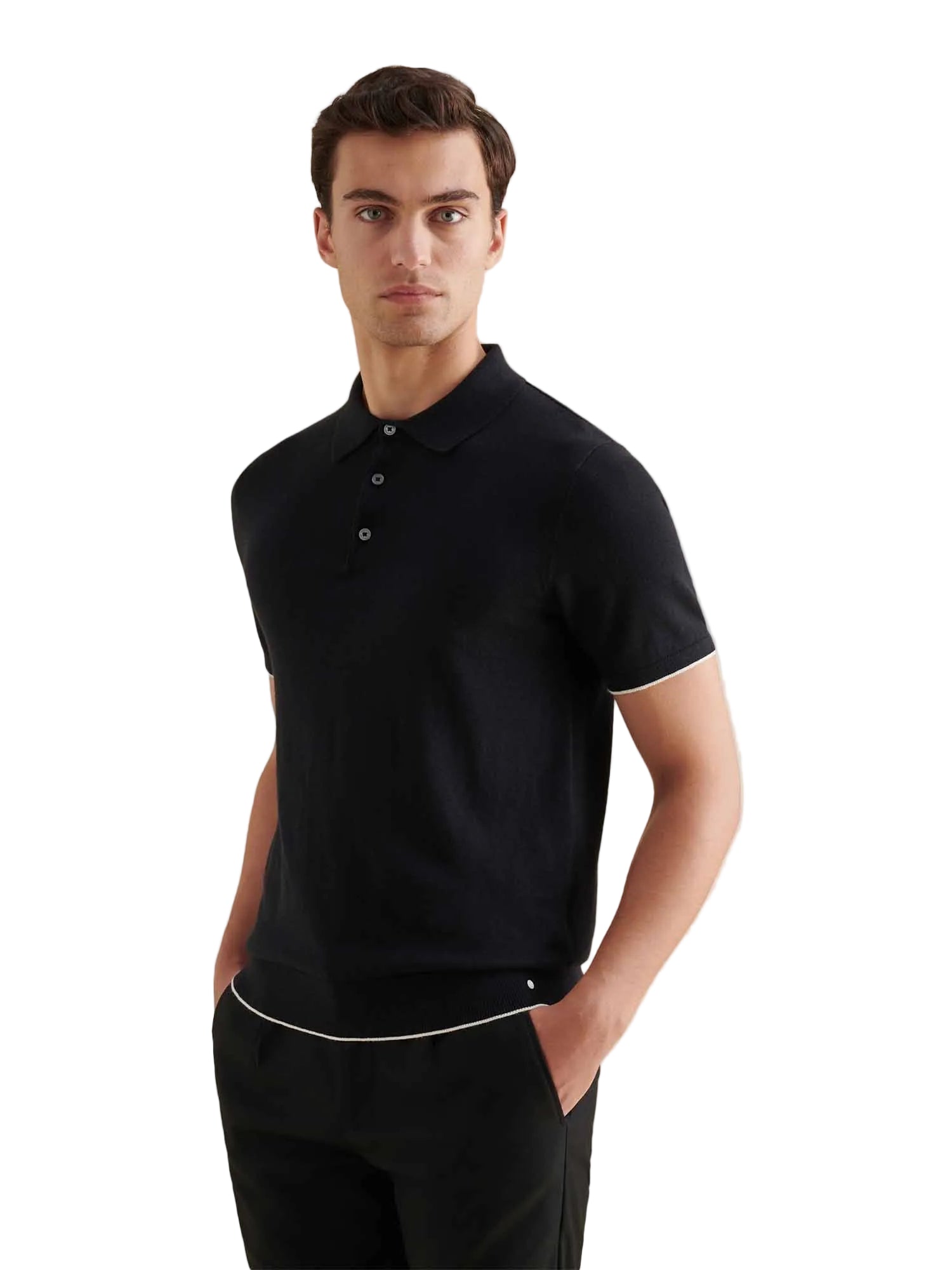 Jersey Knit Polo Shirt in Black