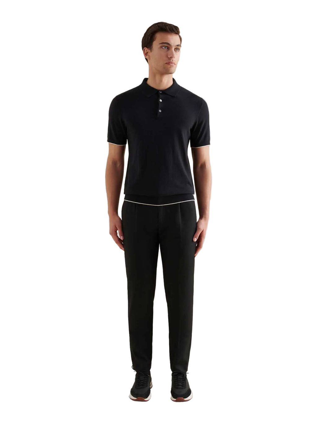 Jersey Knit Polo Shirt in Black