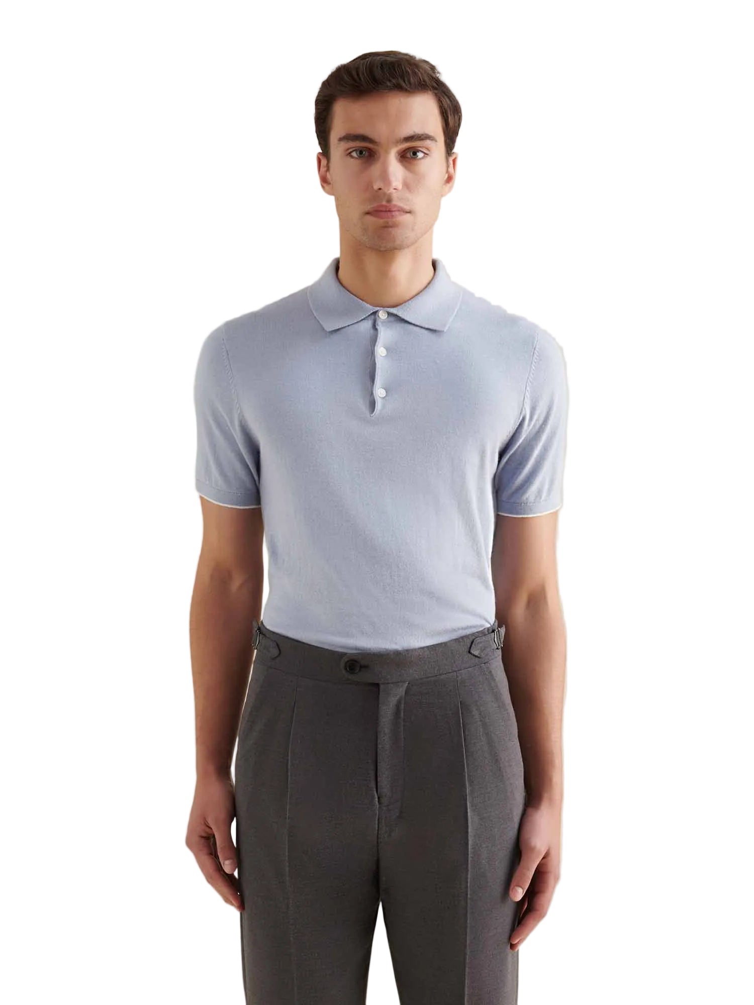 Jersey Knit Polo Shirt in Blue Blizzard