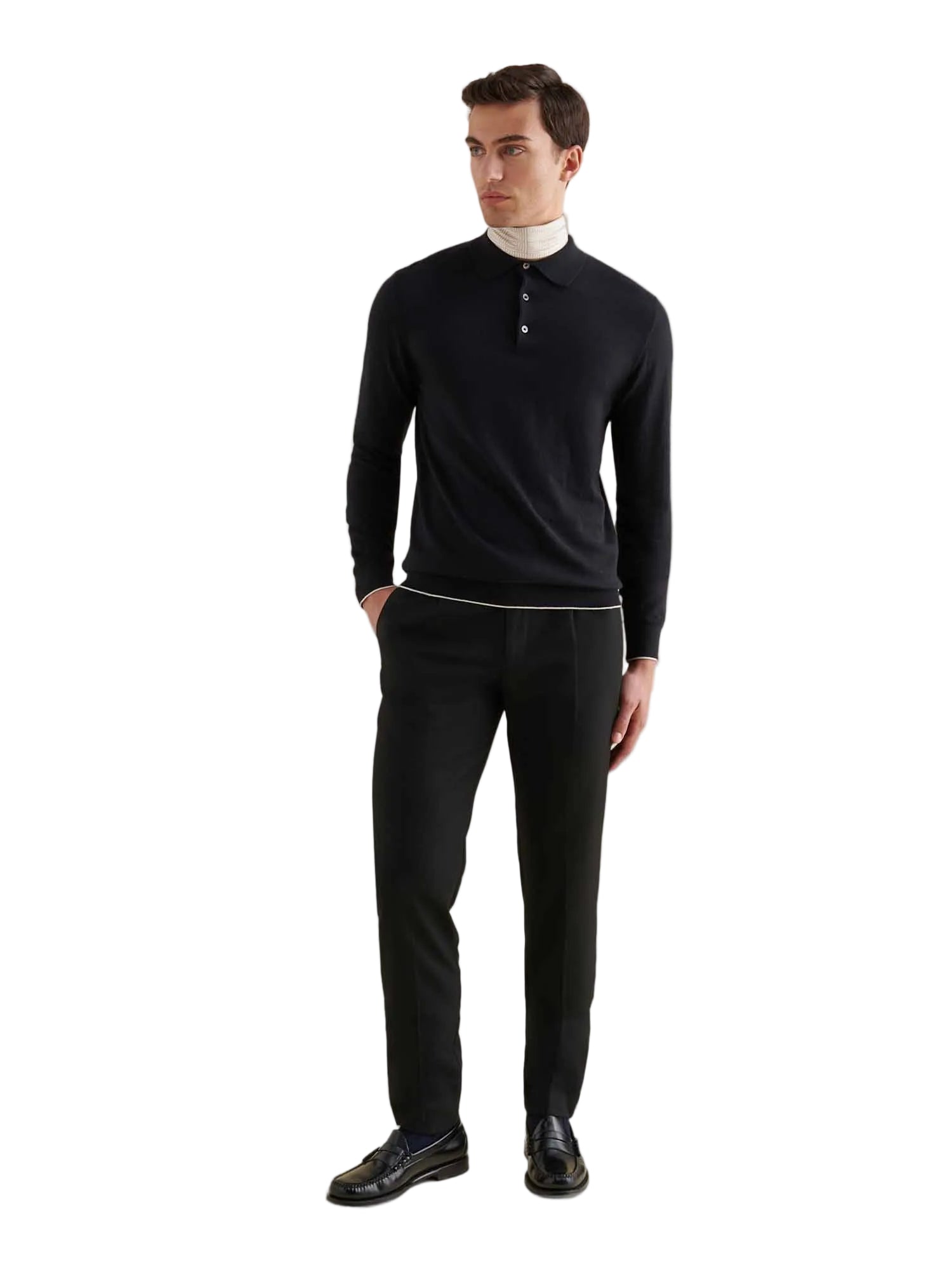 Jersey Knit Long Sleeve Polo Shirt in Black