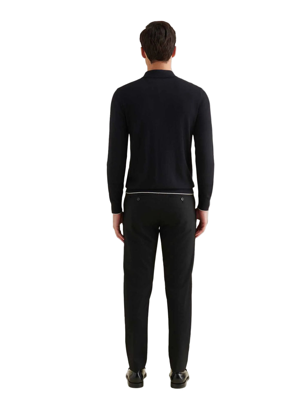 Jersey Knit Long Sleeve Polo Shirt in Black