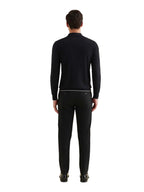 Jersey Knit Long Sleeve Polo Shirt in Black