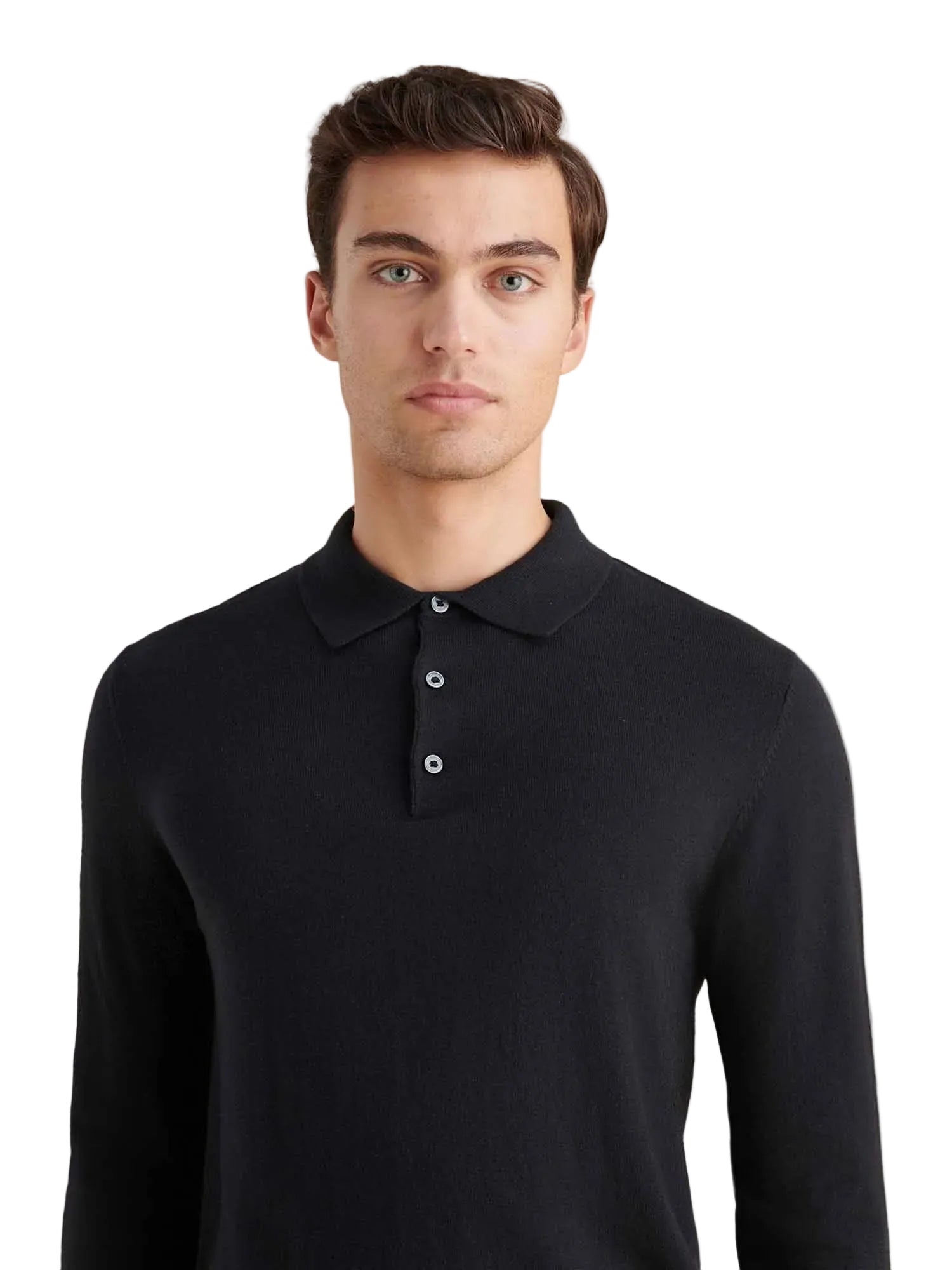 Jersey Knit Long Sleeve Polo Shirt in Black