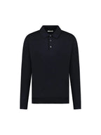 Jersey Knit Long Sleeve Polo Shirt in Black