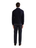 Jersey Knit Long Sleeve Polo Shirt in Dark Sapphire Navy