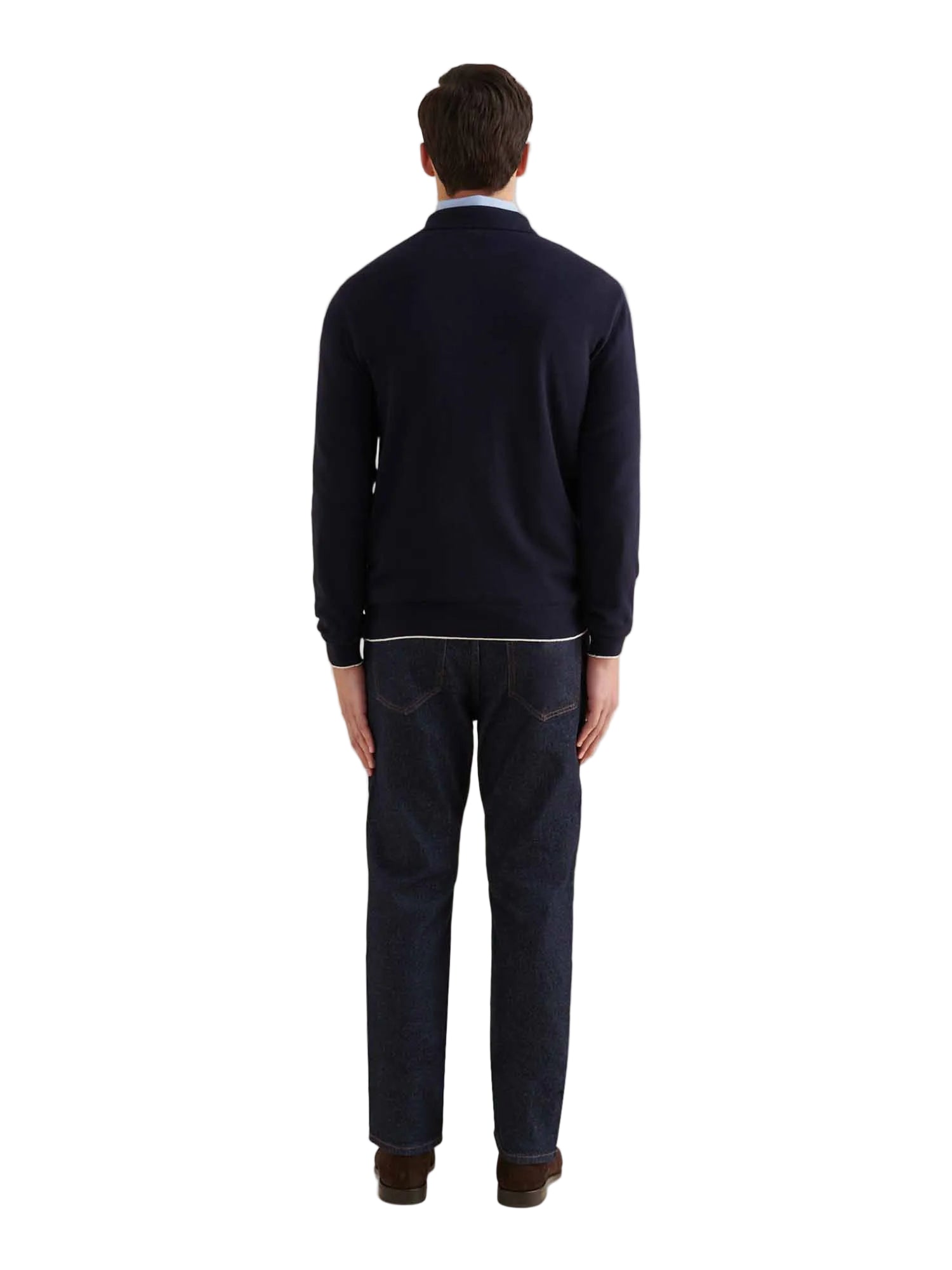 Jersey Knit Long Sleeve Polo Shirt in Dark Sapphire Navy