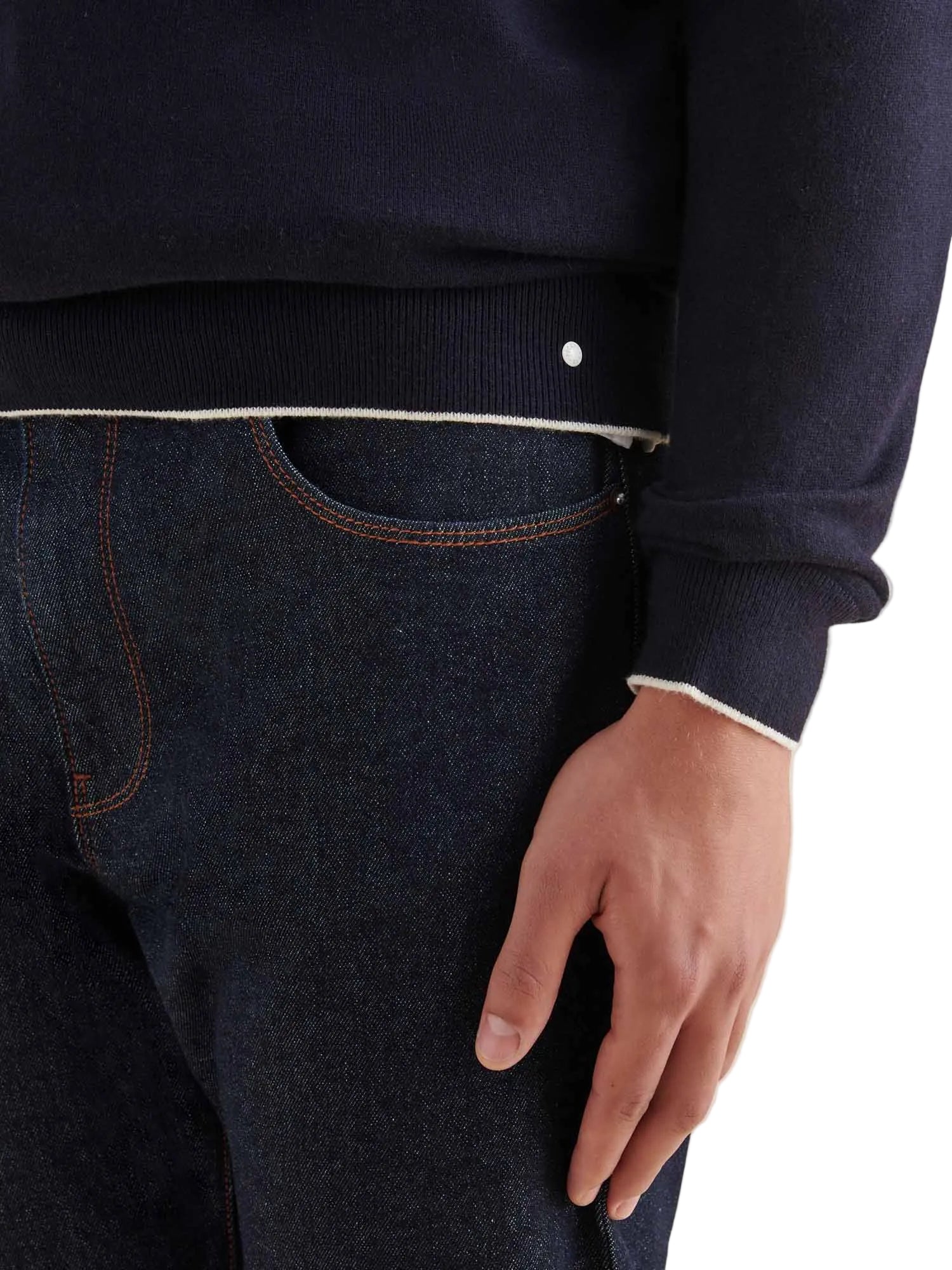 Jersey Knit Long Sleeve Polo Shirt in Dark Sapphire Navy