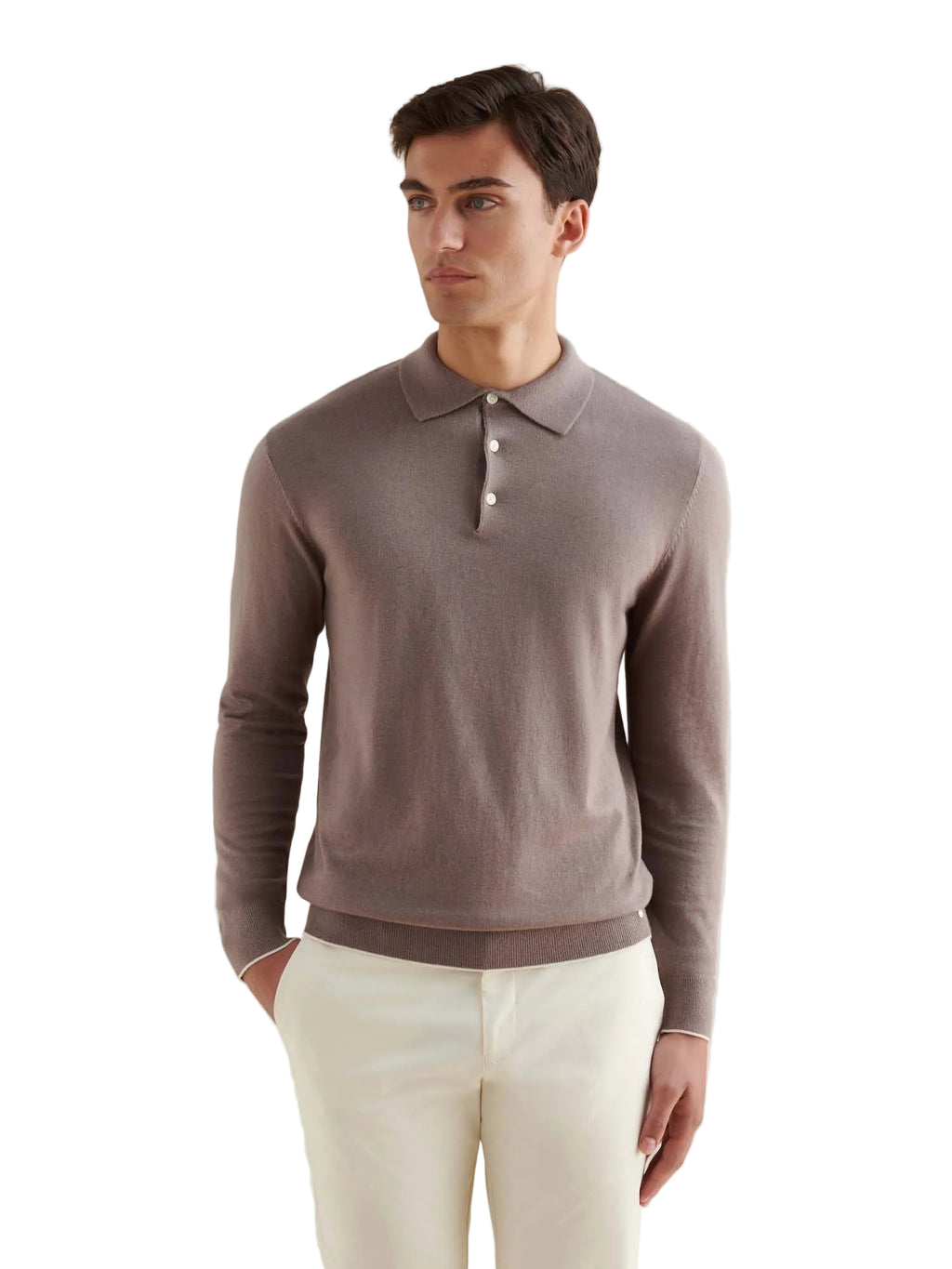 Jersey Knit Long Sleeve Polo Shirt in Iron