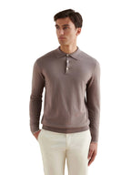 Jersey Knit Long Sleeve Polo Shirt in Iron