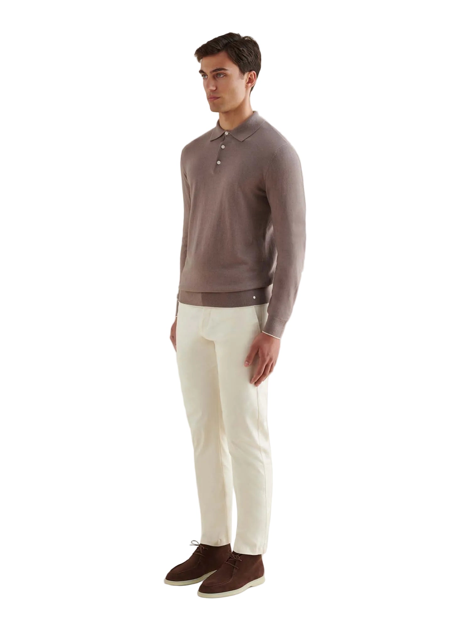 Jersey Knit Long Sleeve Polo Shirt in Iron