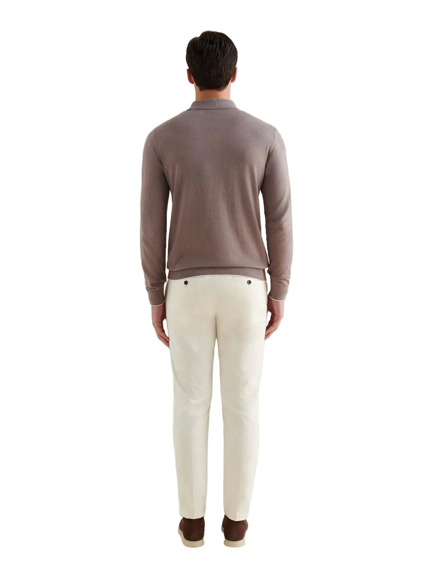 Jersey Knit Long Sleeve Polo Shirt in Iron