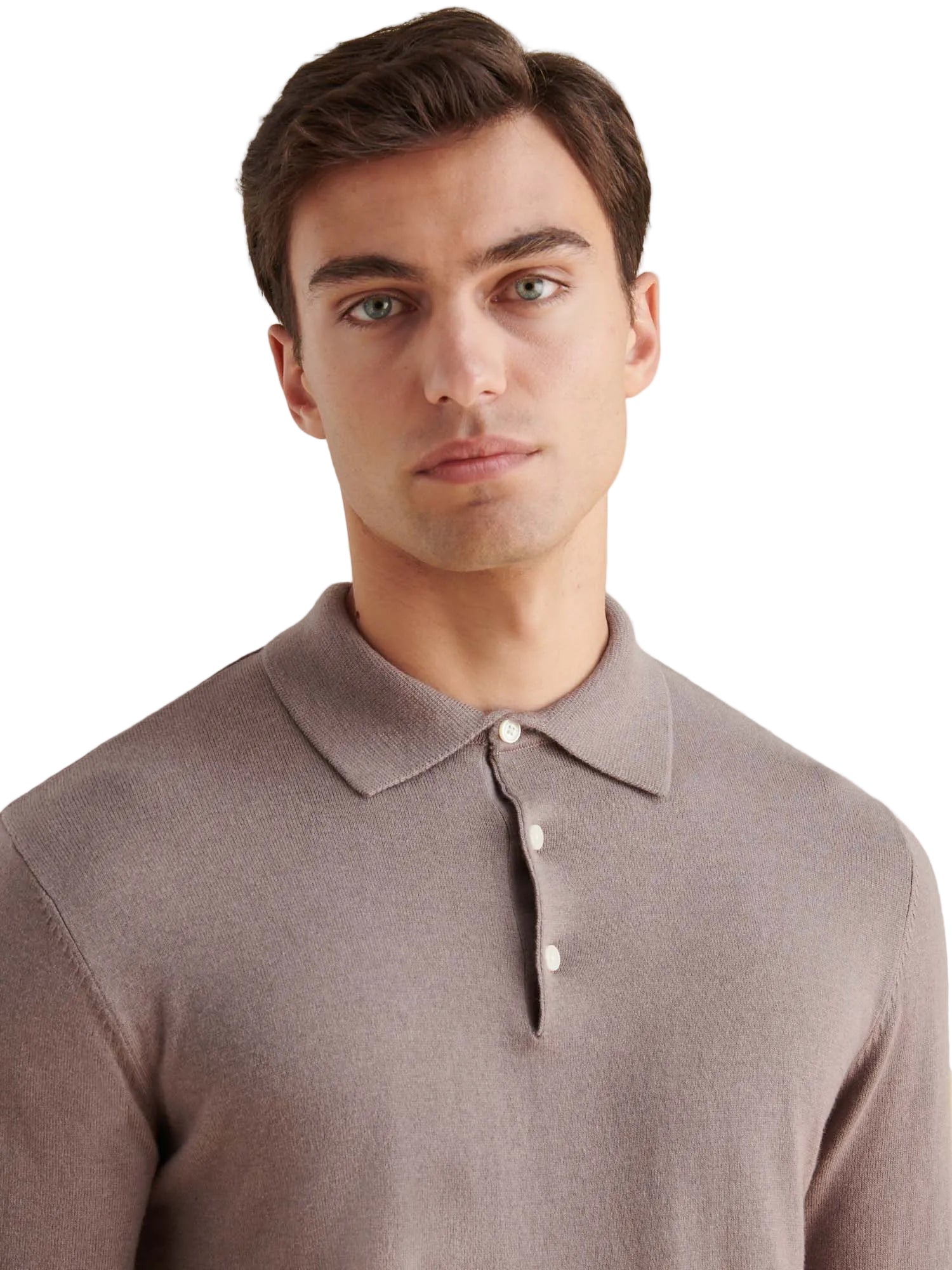 Jersey Knit Long Sleeve Polo Shirt in Iron