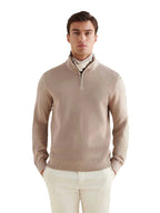 Cotton Blend Rib Knit ¼ Zip in Simply Taupe