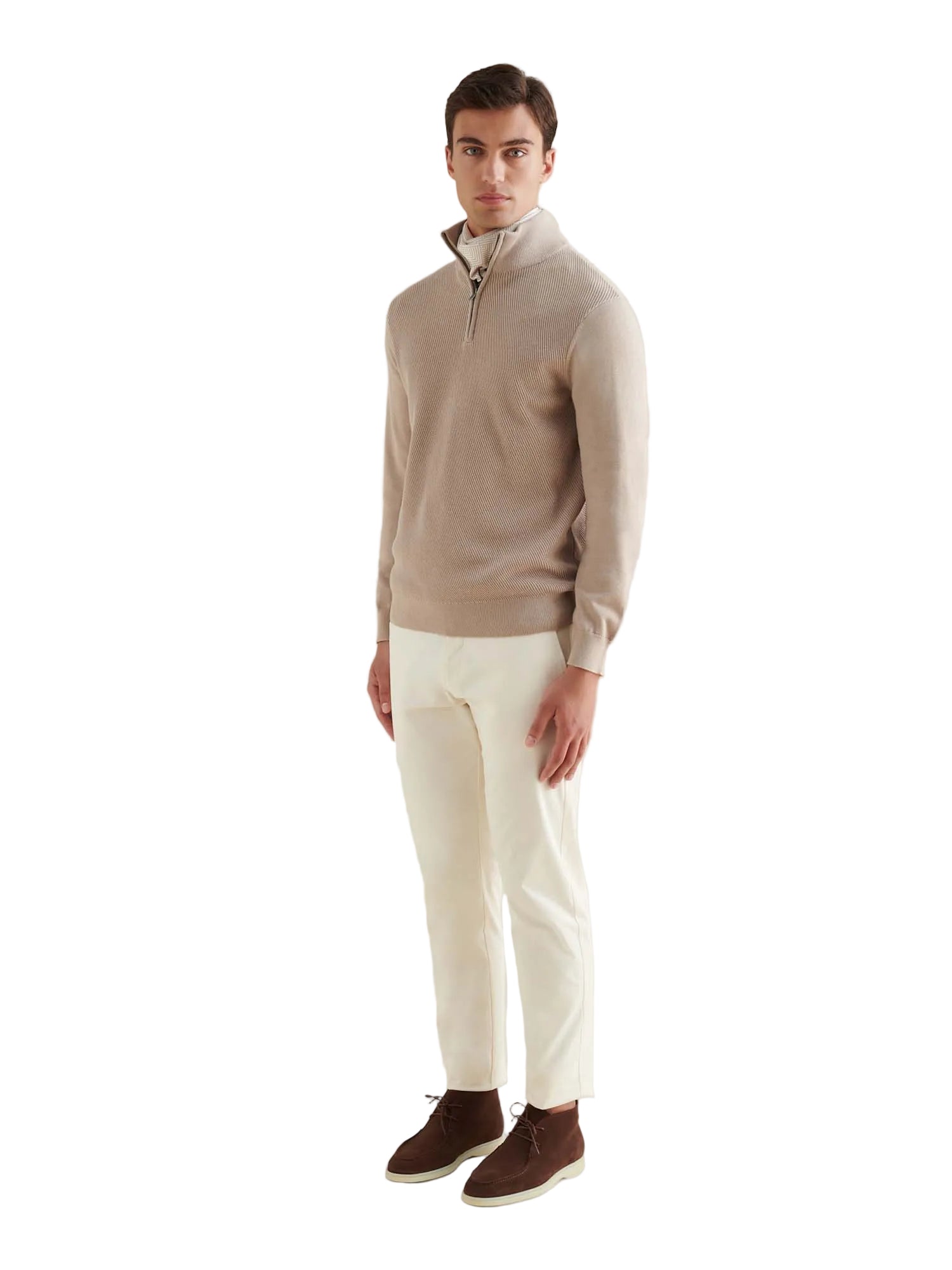 Cotton Blend Rib Knit ¼ Zip in Simply Taupe