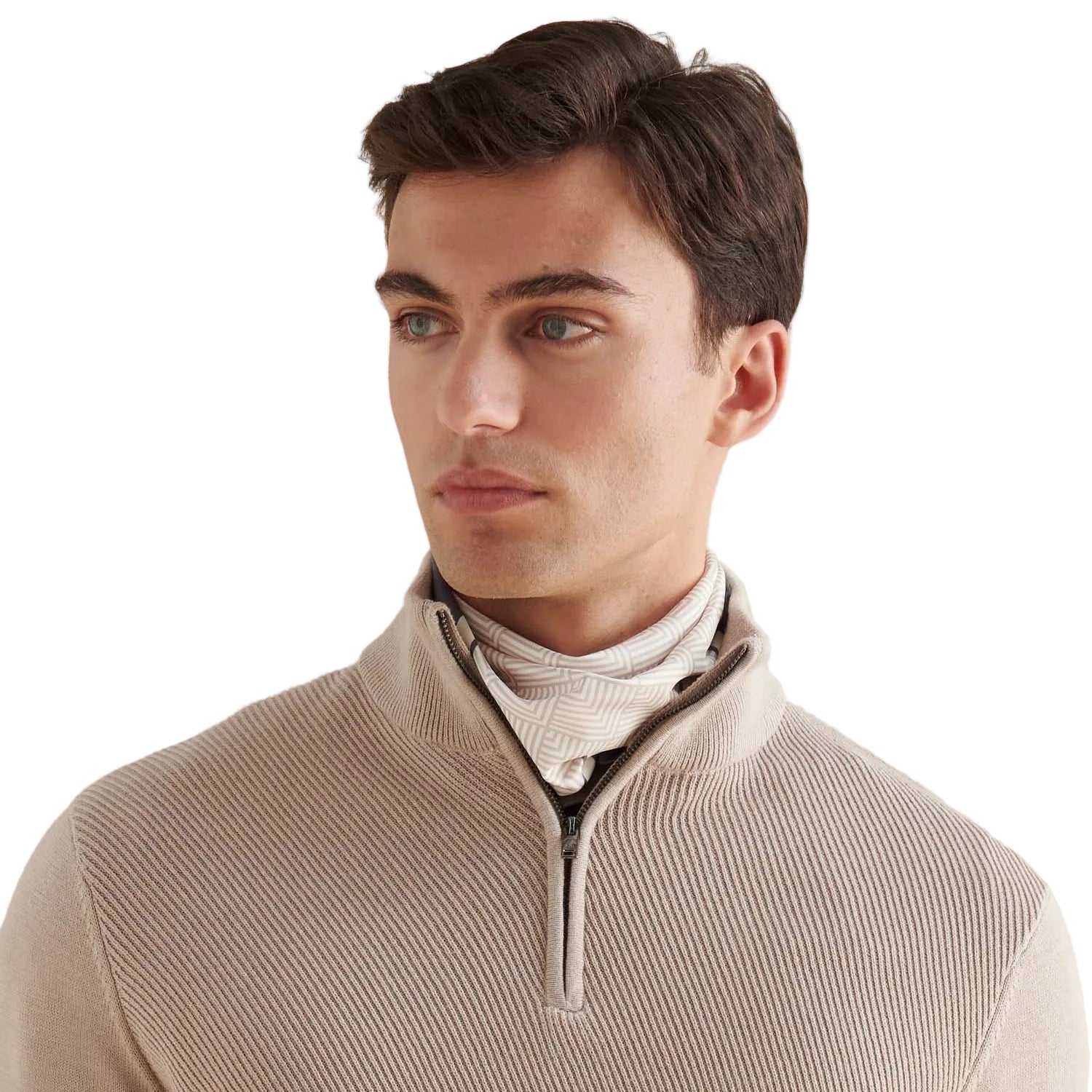 Cotton Blend Rib Knit ¼ Zip in Simply Taupe