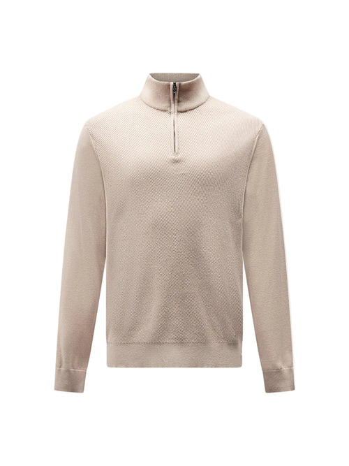 Cotton Blend Rib Knit ¼ Zip in Simply Taupe