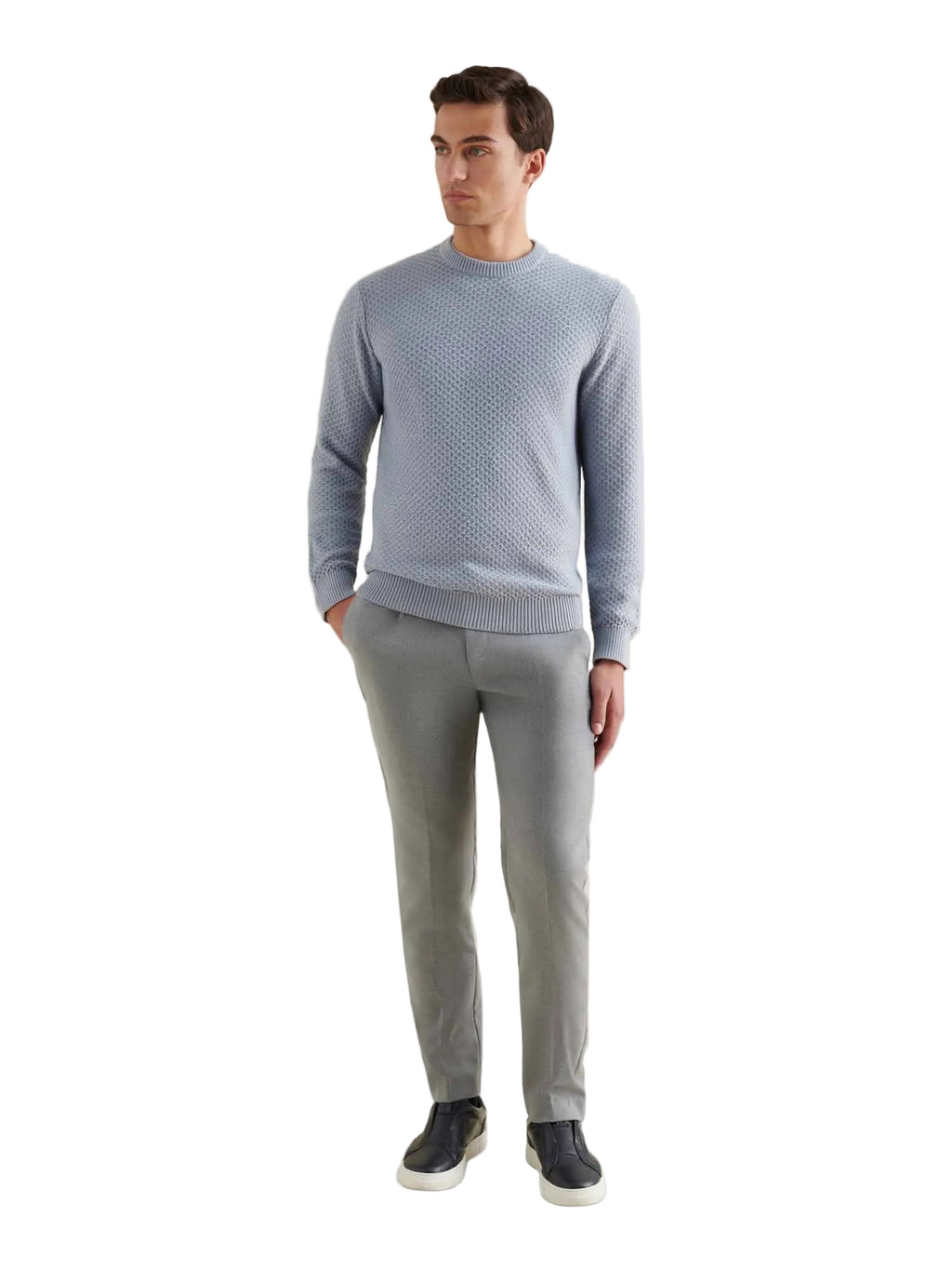 Cotton Honeycomb Knit Crew in Blue Blizzard