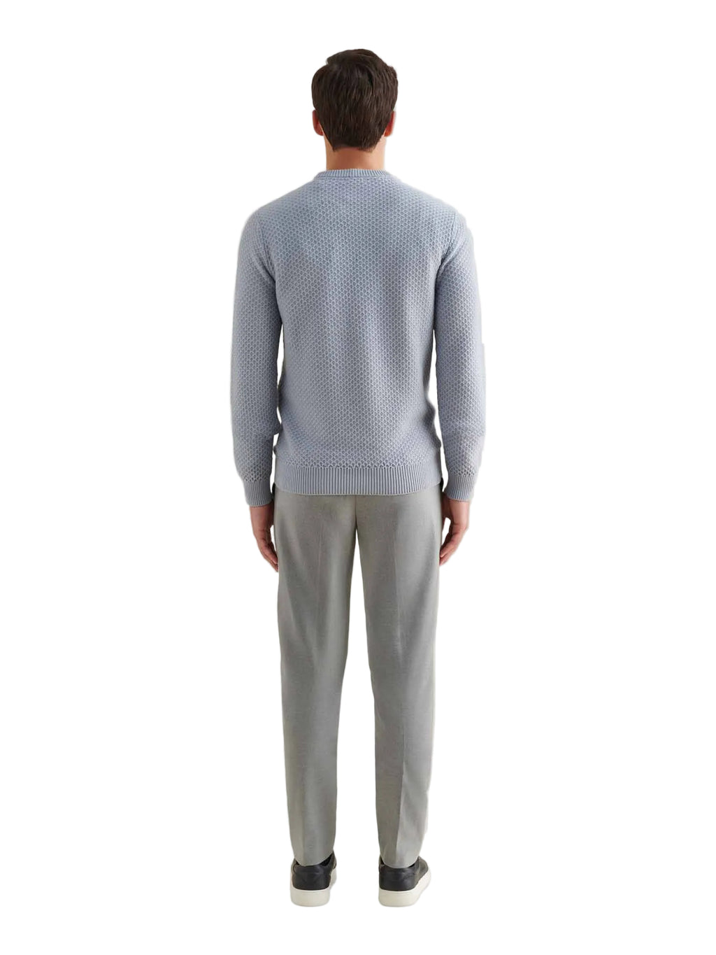 Cotton Honeycomb Knit Crew in Blue Blizzard