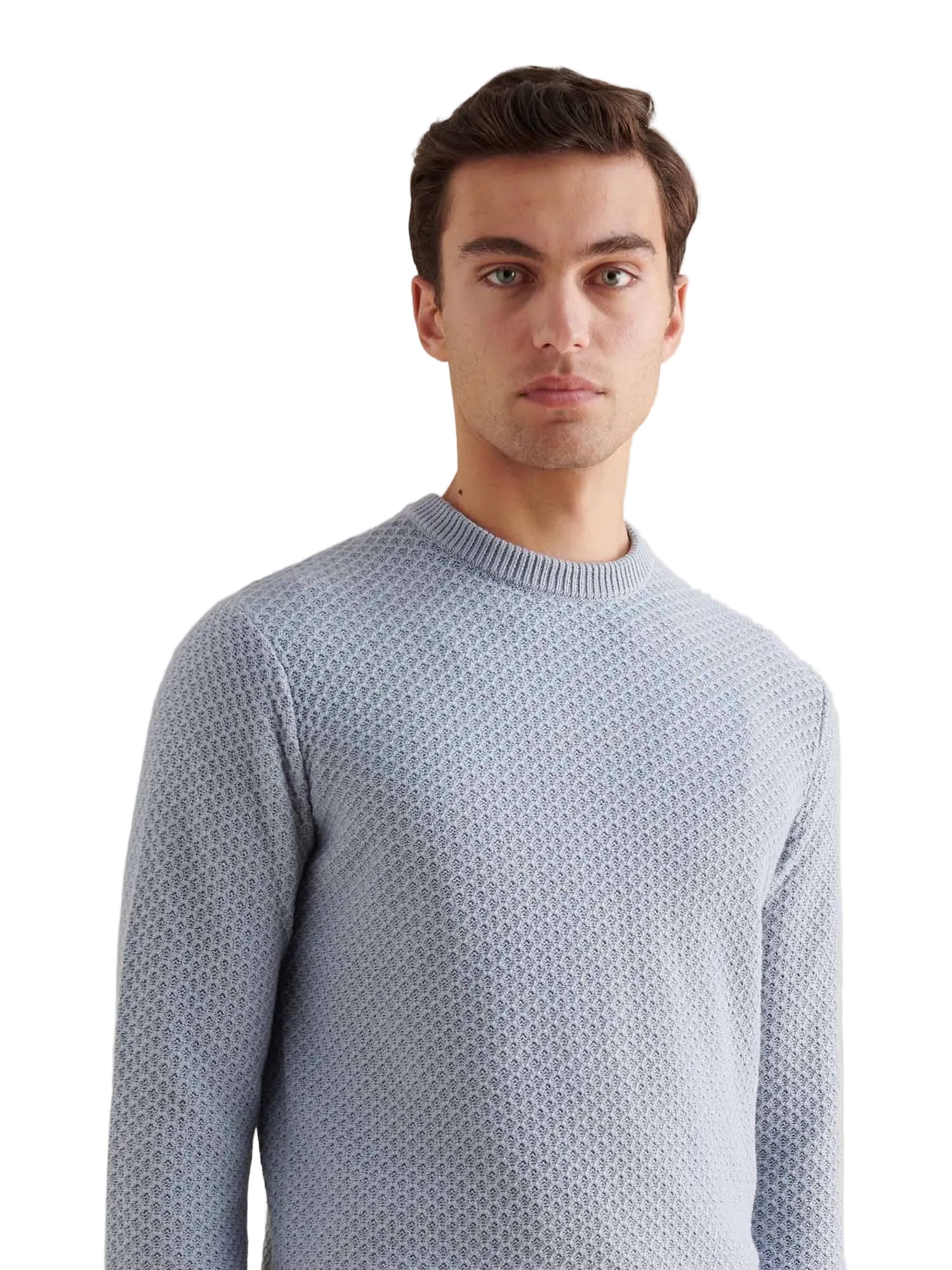 Cotton Honeycomb Knit Crew in Blue Blizzard