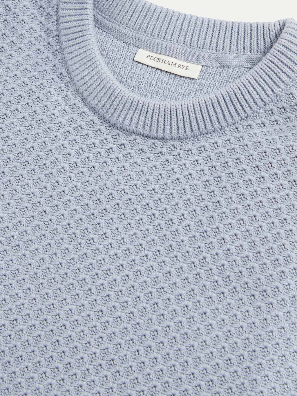 Cotton Honeycomb Knit Crew in Blue Blizzard