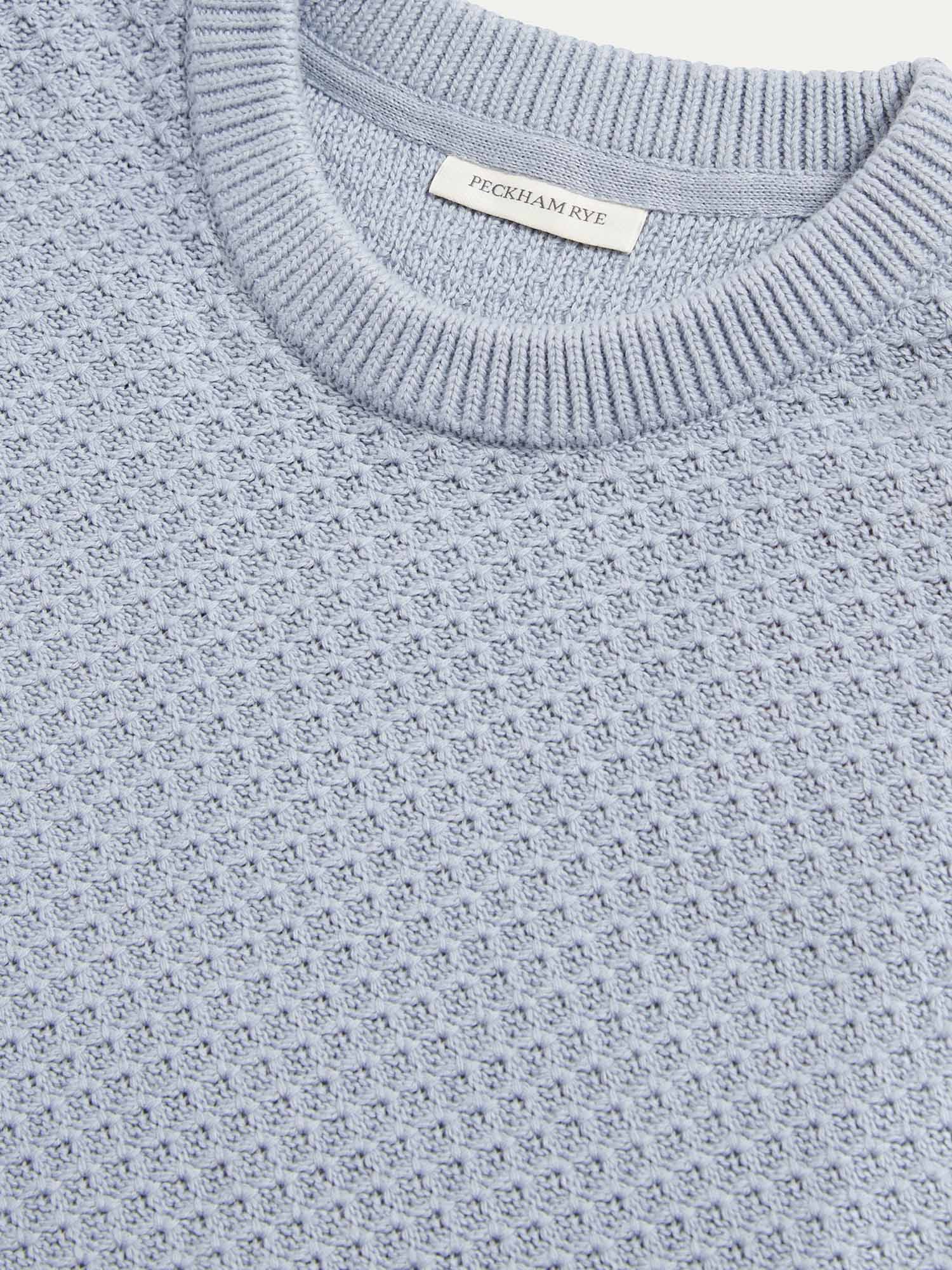 Cotton Honeycomb Knit Crew in Blue Blizzard