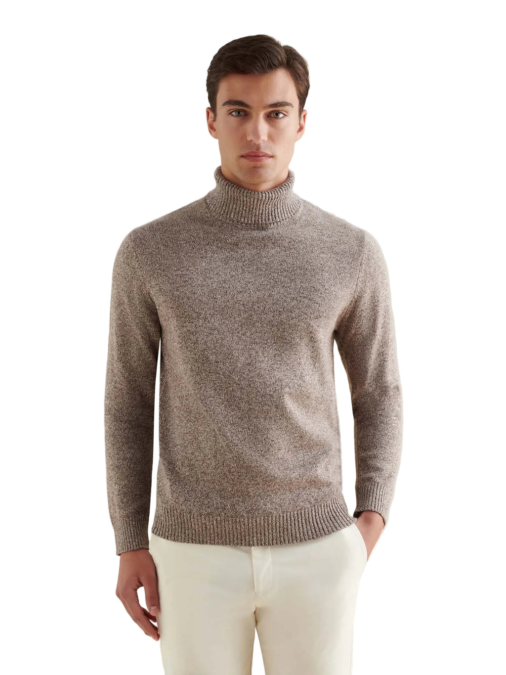 Twisted Yarn Knit Roll Neck in Simply Taupe