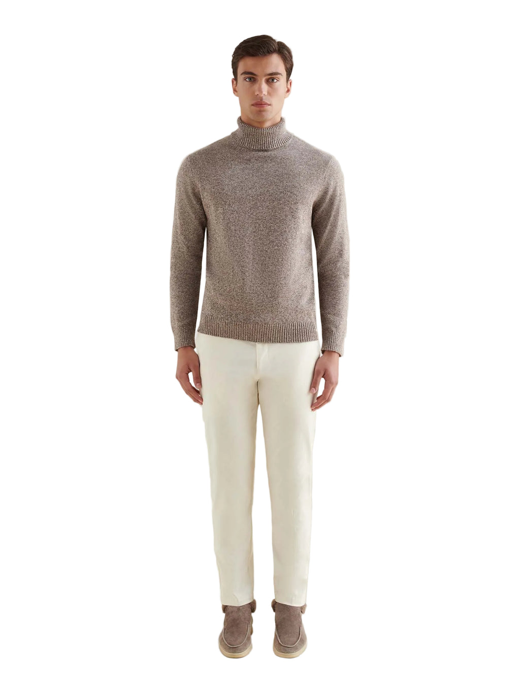 Twisted Yarn Knit Roll Neck in Simply Taupe