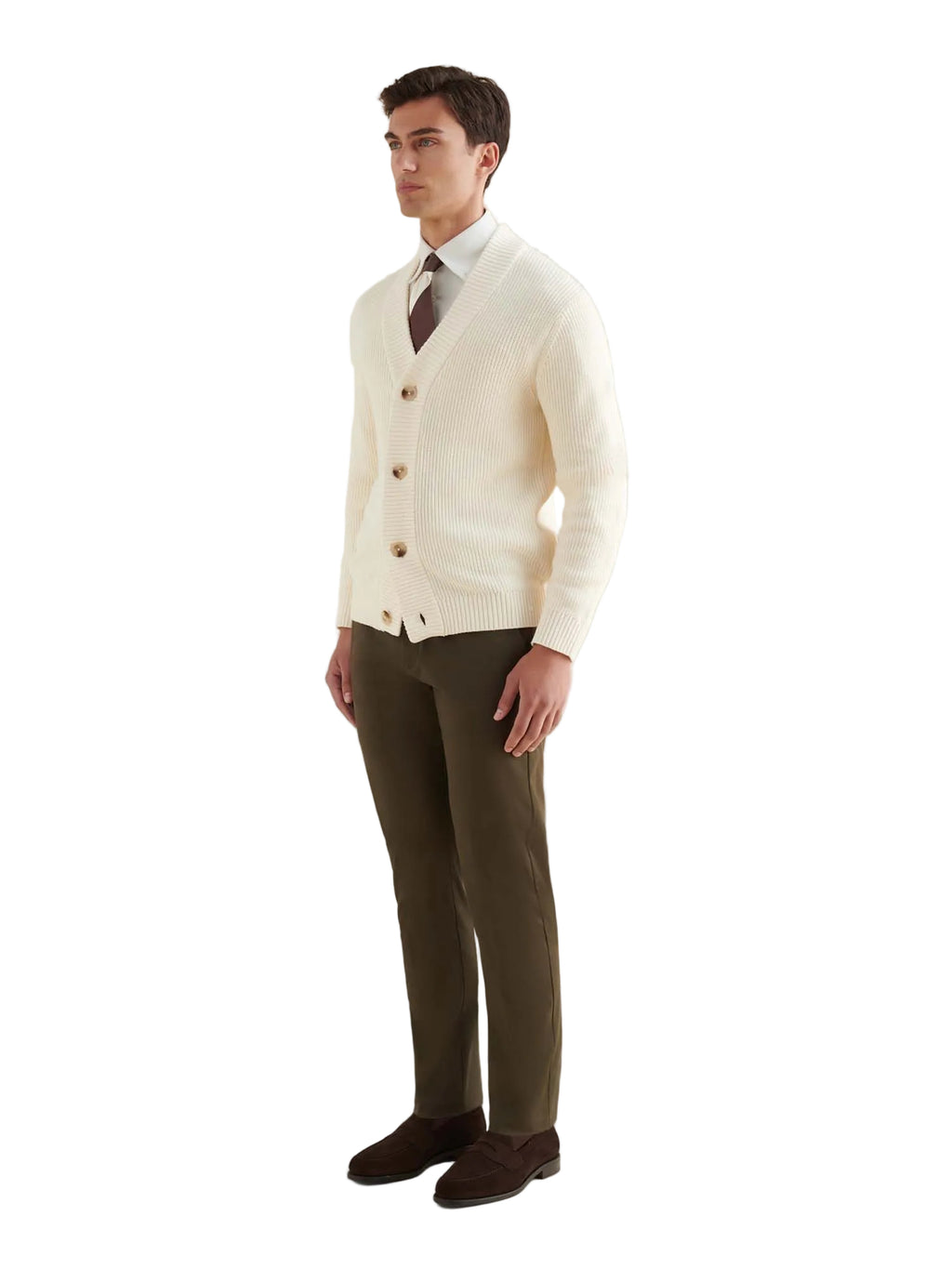 Cotton Knit Cardigan in Egret