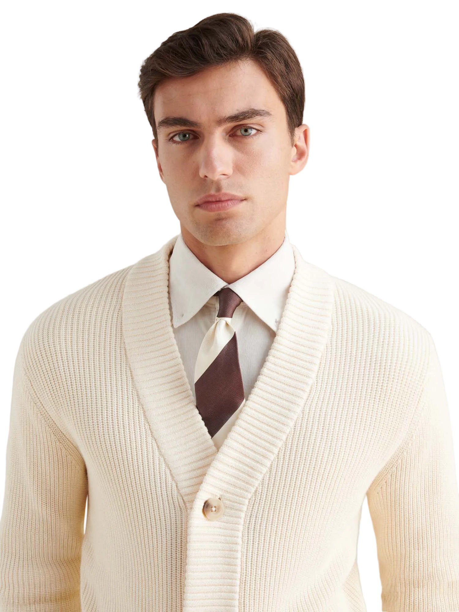 Cotton Knit Cardigan in Egret