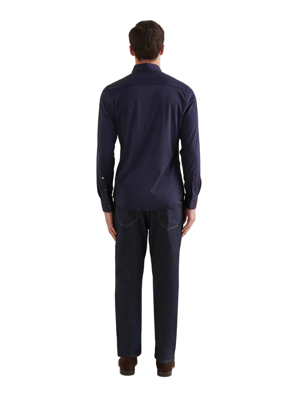 Jersey Hidden-Button Shirt in Dark Sapphire Navy