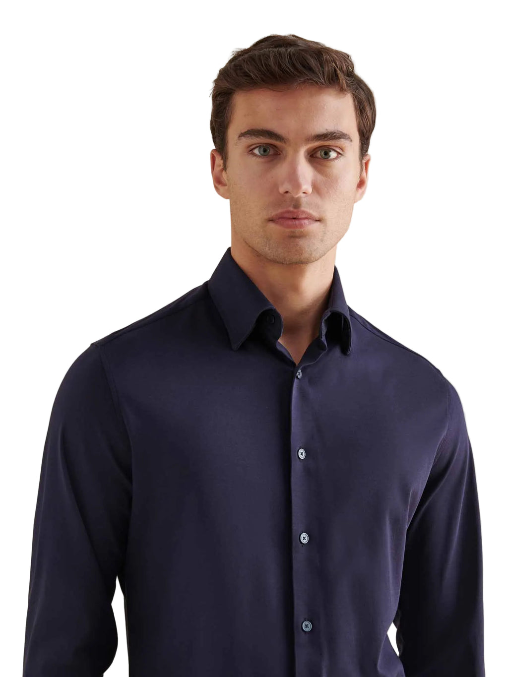 Jersey Hidden-Button Shirt in Dark Sapphire Navy