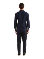 Flannel Herringbone Spread Collar Shirt in Dark Sapphire Navy