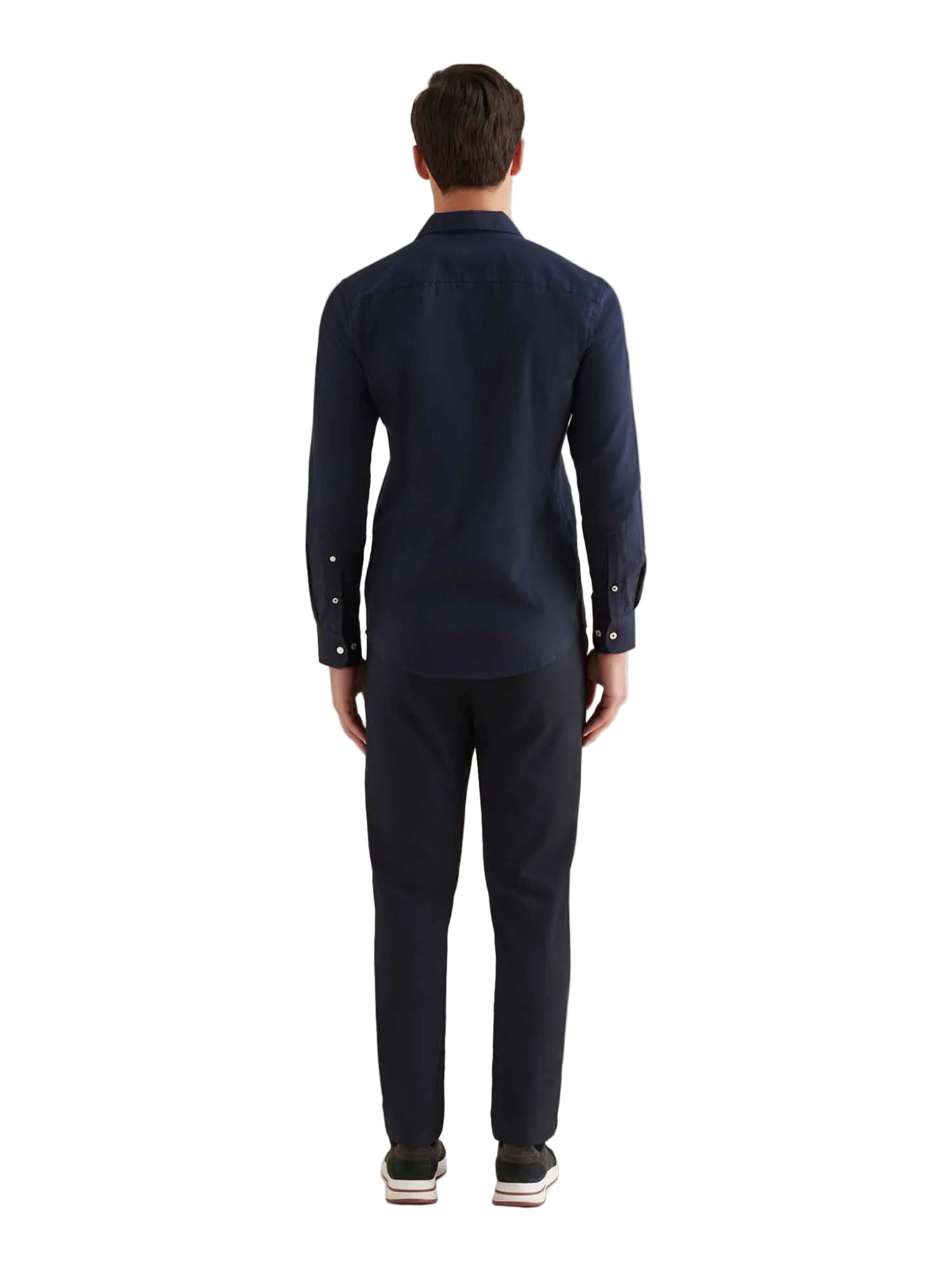Flannel Herringbone Spread Collar Shirt in Dark Sapphire Navy