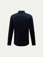 Flannel Herringbone Spread Collar Shirt in Dark Sapphire Navy