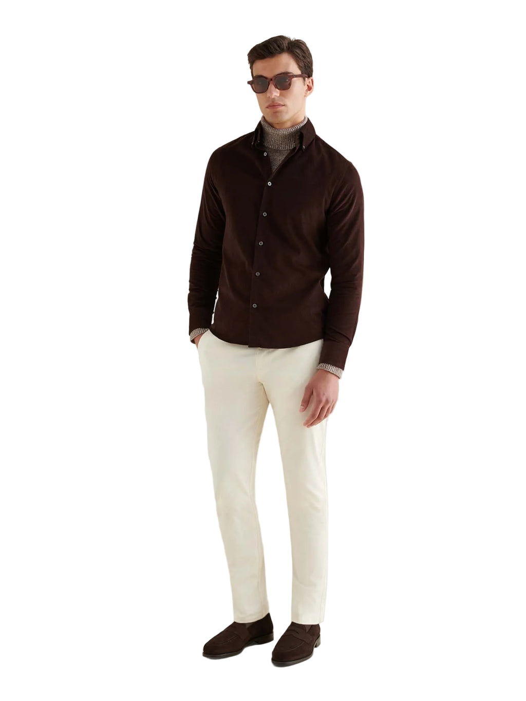 Micro Cord Button-Down Shirt in Java