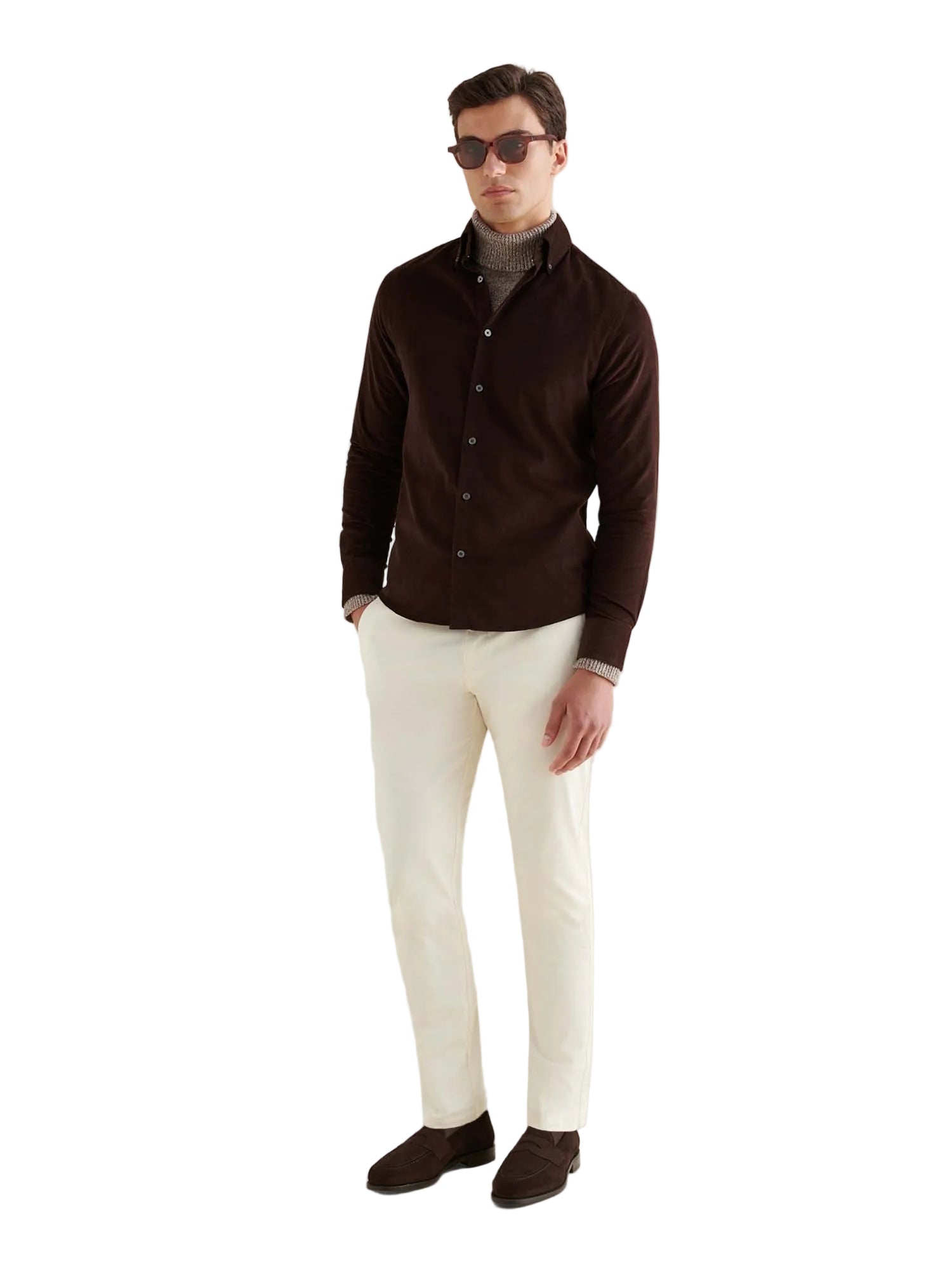 Micro Cord Button-Down Shirt in Java