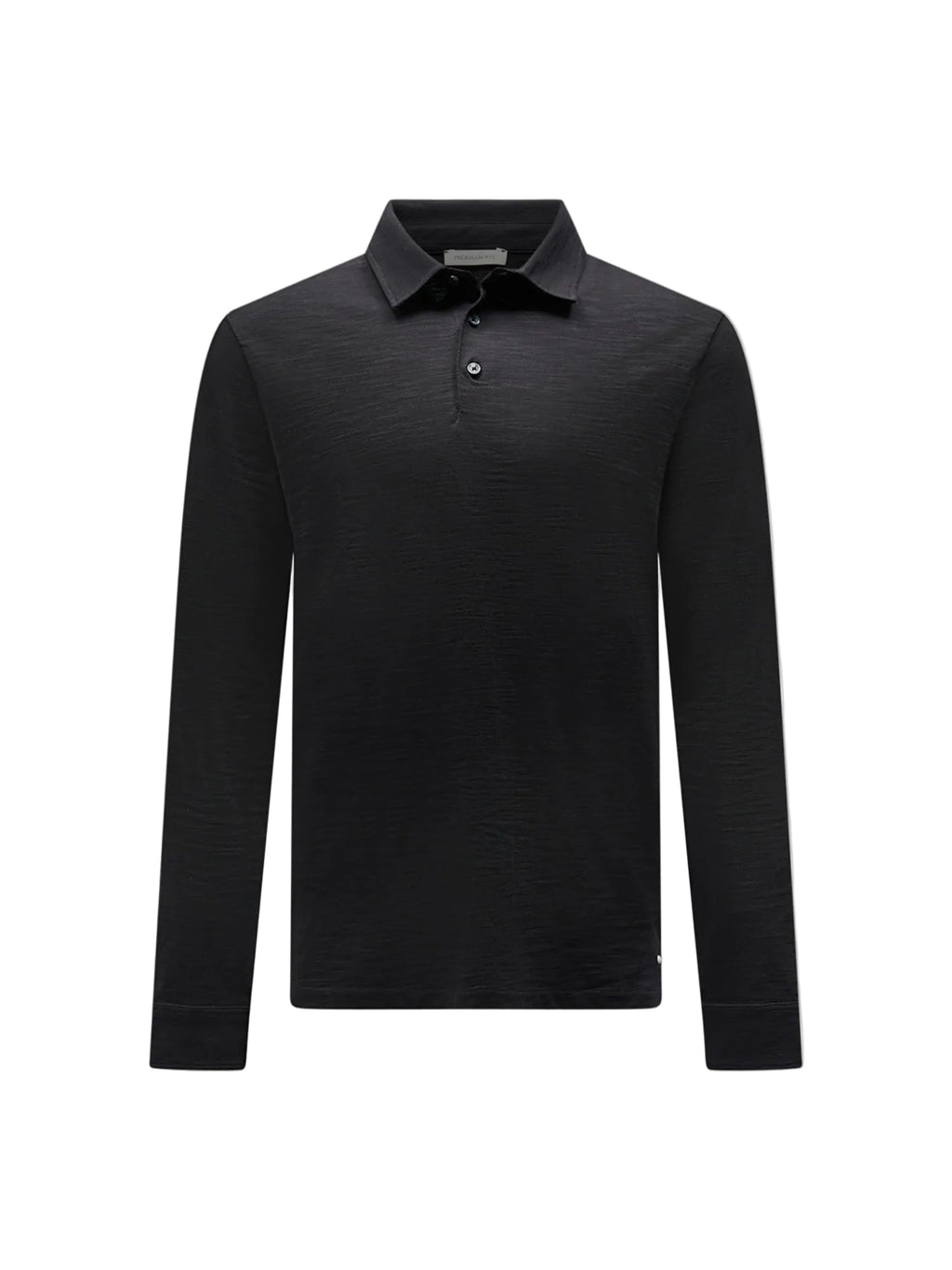 Slub Jersey Long Sleeve Polo Shirt in Black