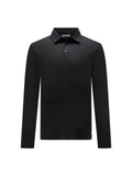 Slub Jersey Long Sleeve Polo Shirt in Black