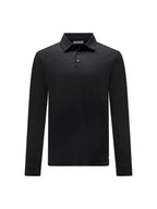 Slub Jersey Long Sleeve Polo Shirt in Black