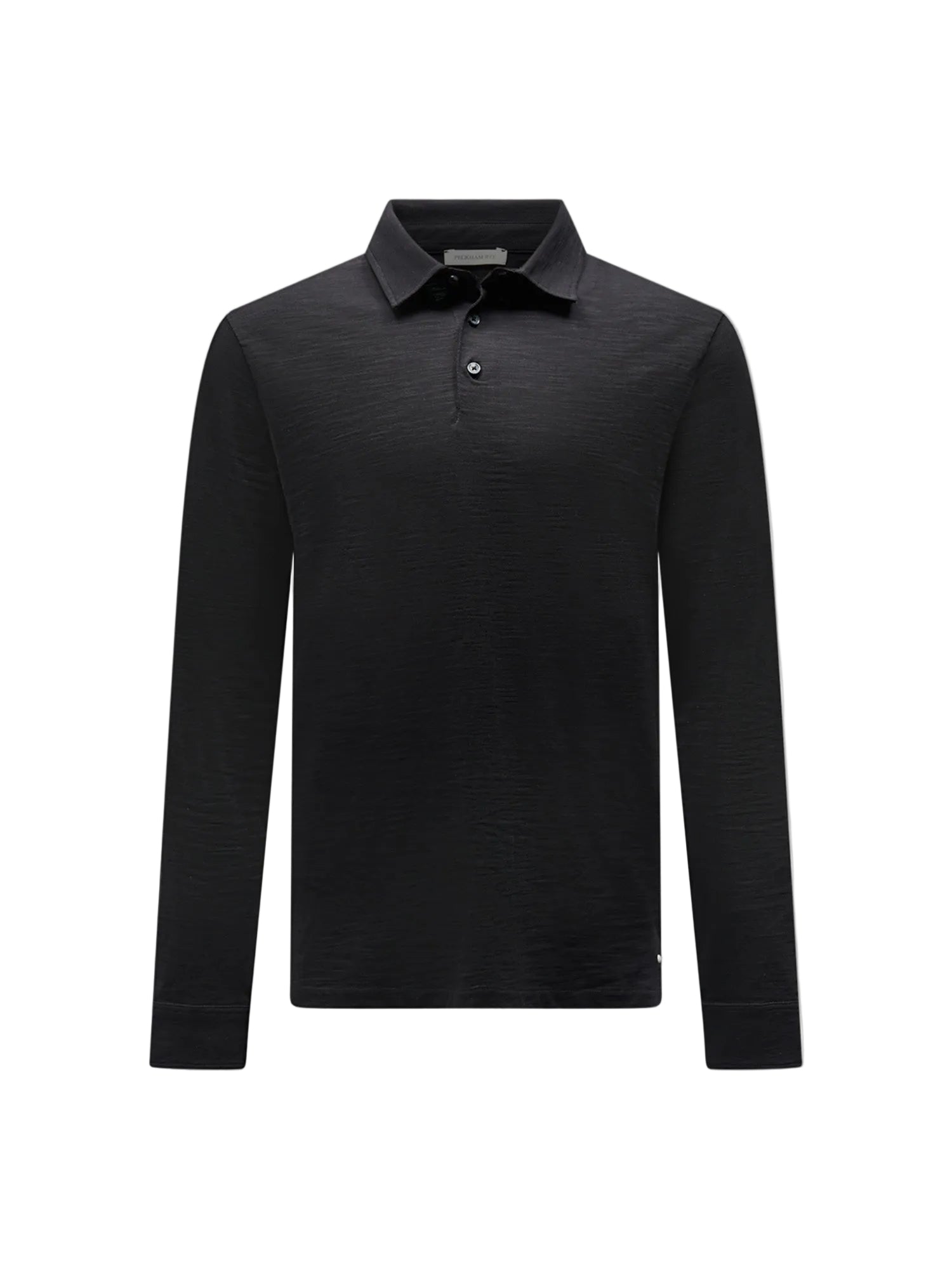 Slub Jersey Long Sleeve Polo Shirt in Black