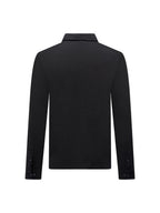 Slub Jersey Long Sleeve Polo Shirt in Black