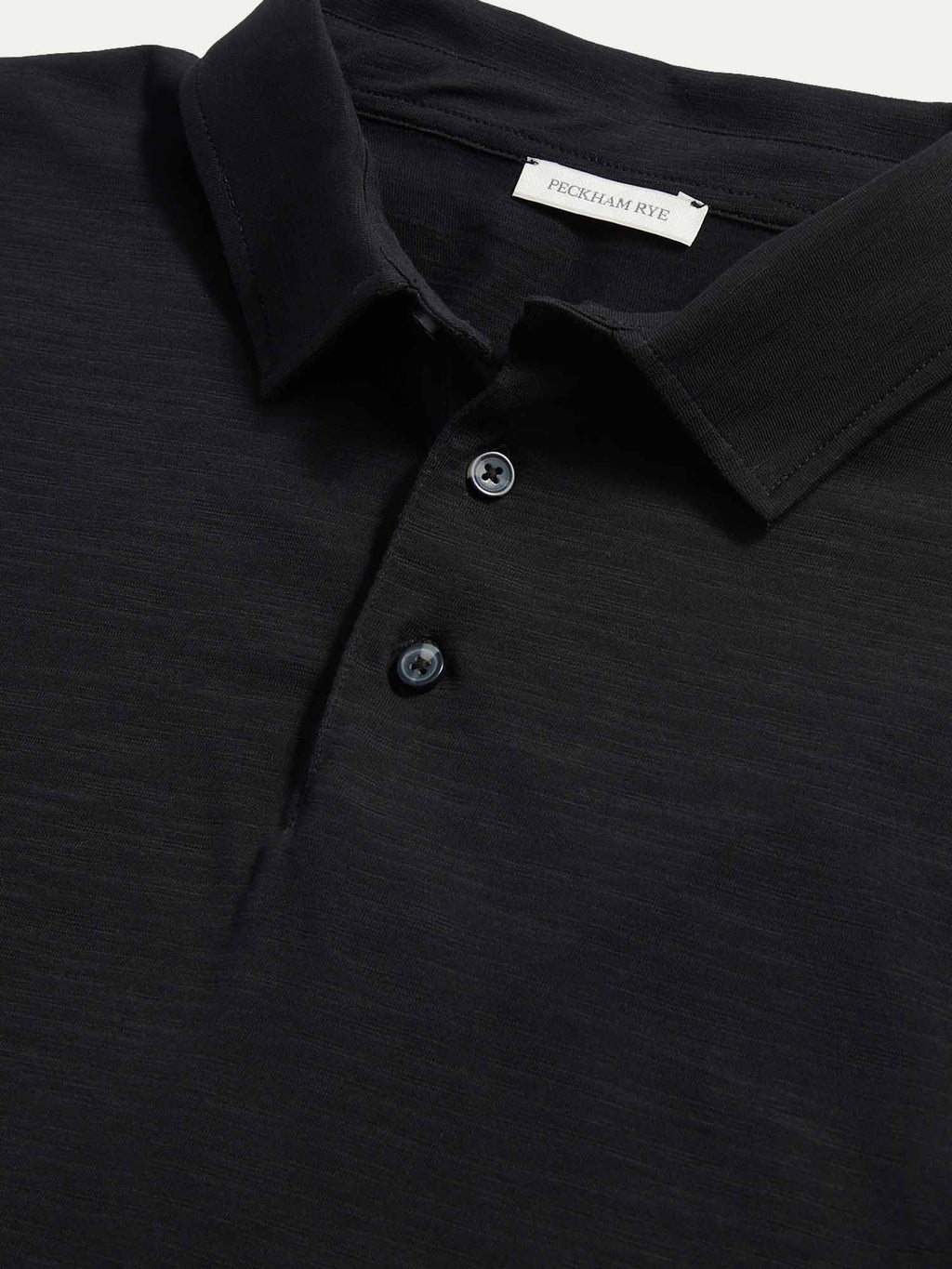 Slub Jersey Long Sleeve Polo Shirt in Black