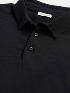 Slub Jersey Long Sleeve Polo Shirt in Black