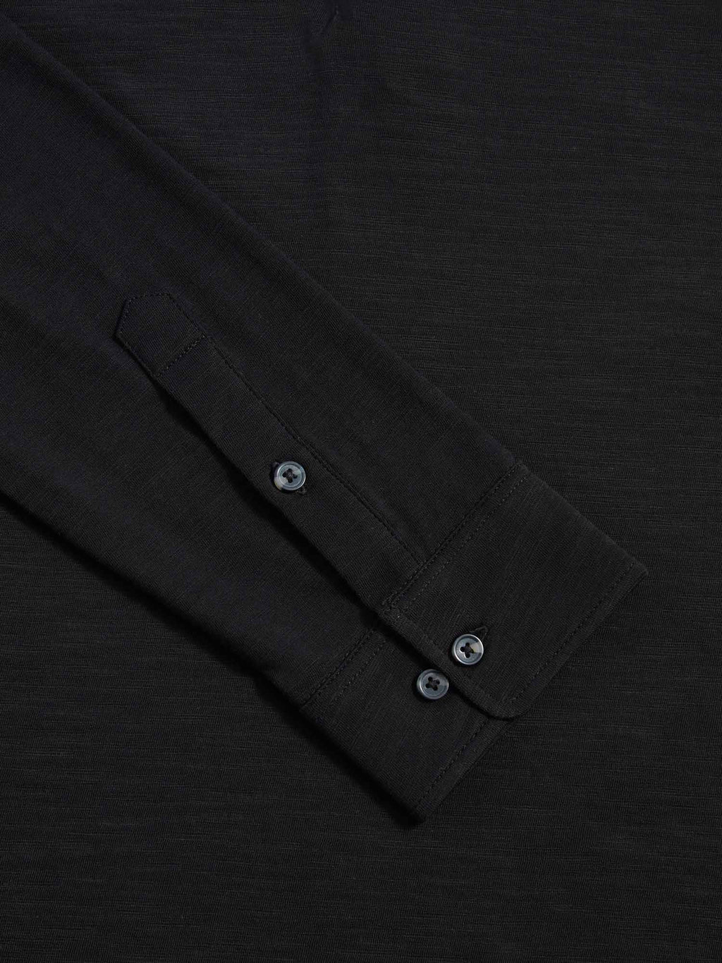 Slub Jersey Long Sleeve Polo Shirt in Black